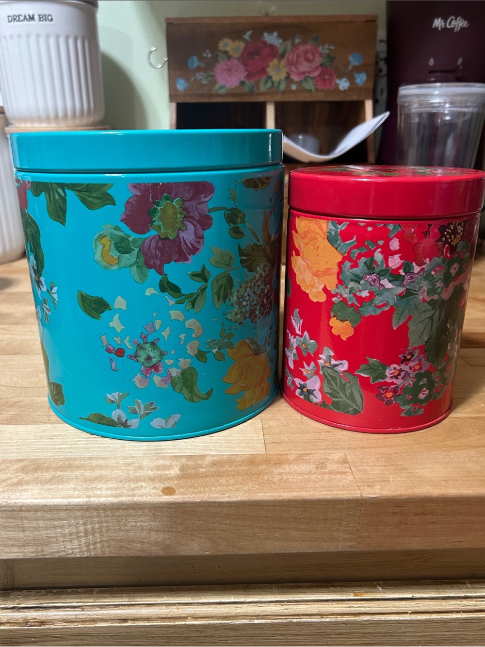 The Pioneer Woman Floral Metal Storage Canisters - Turquoise & Red